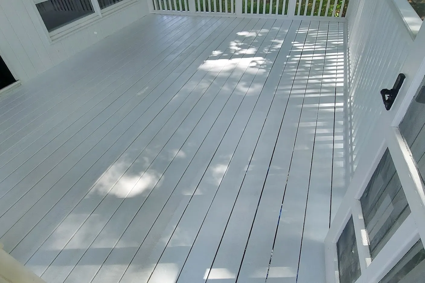Freshly painted white porch deck in Central Connecticut